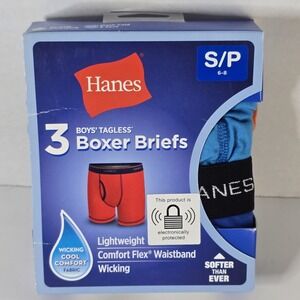 Hanes Boxer Briefs Size S/P 6-8 Boys Cool Dri 3 Pair Boys‎ Tagless  NIP